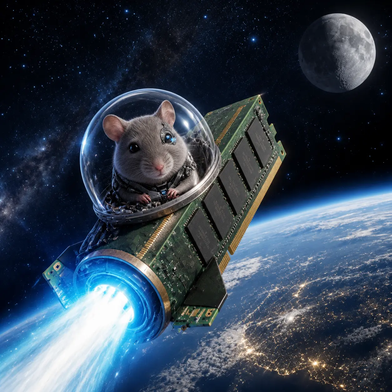RAM flying to the moon on a memory module rocket